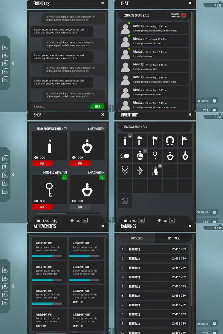Flat black universal GUI, 4k UI Kit - over 400 PNG files!📱 - изображение 2